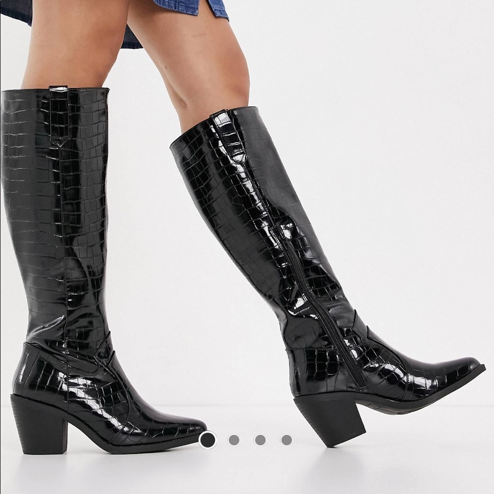 ASOS Knee-High Western Black Croc Boots